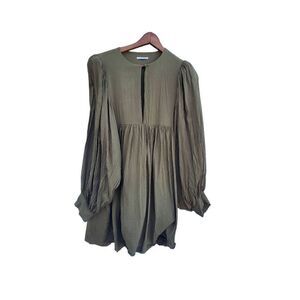 Aritzia Tularosa Balloon Sleeve Tunic Mini Dress Plunge Olive Women's XS